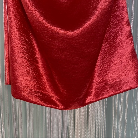 Coral Satin Ruched Strapless Dress - Picture 9 of 17